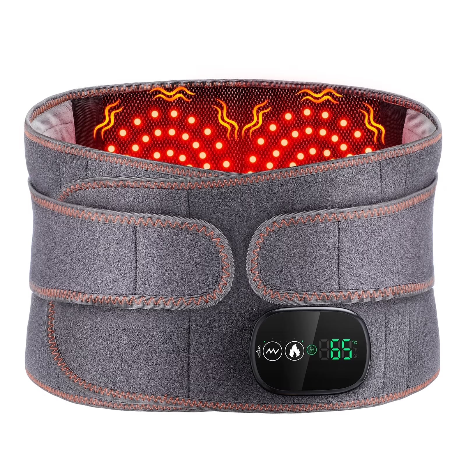 Flaremore Cordless Heating Pad with Massager for Back,Portable Lower Back Massager Red Light Waist Belt 5000Mah 46*8 in Gray